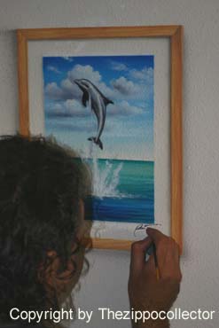 9f Claudio paint a Dolphin with Frame on our Livingroom wall.